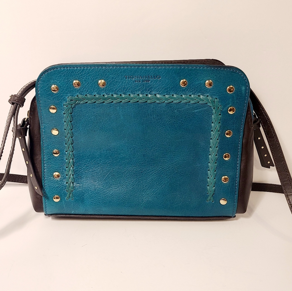 Tignanello Vintage Leather Braided Studded Crossbody